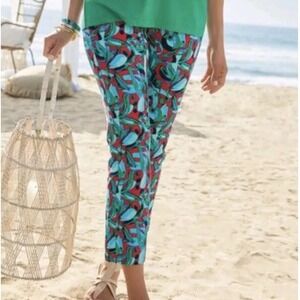 Soft Surroundings Floral Print Ankle Pants Stretch Casual Comfy L Beach Vacation
